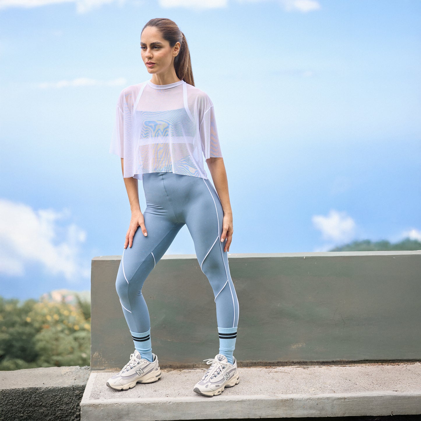 Legging Insectos Azul con Detalle Blanco